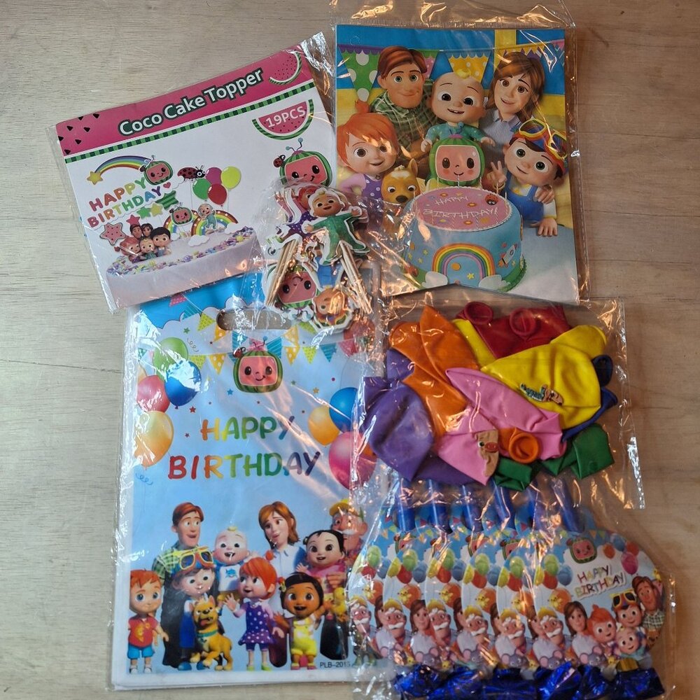 CoCo Melon Happy Birthday Party Supplies Set Balloons Cake‎ Gift Bags Kids